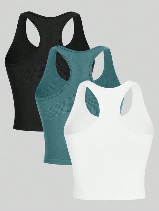 3PCS Women's Seamless Racerback Yoga Crop Tank Tops