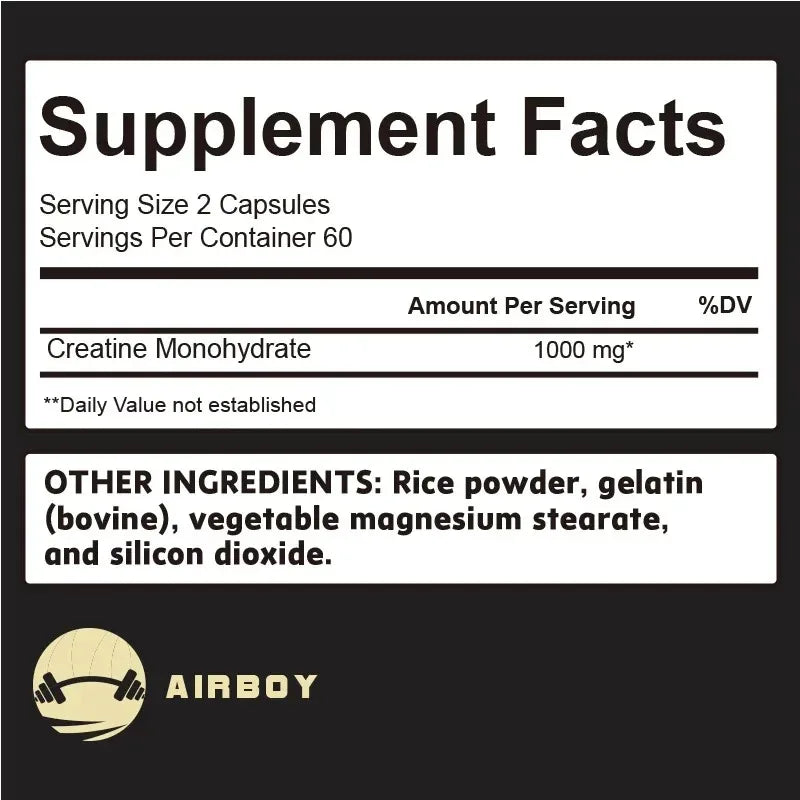 Creatine Monohydrate Capsules Strength Muscle Performance Support
