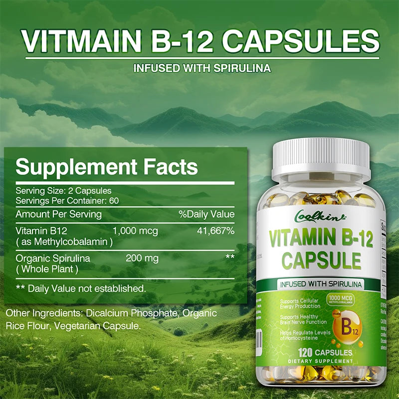 Vitamin B12 Methylcobalamin Energy Brain Mood Support Capsules