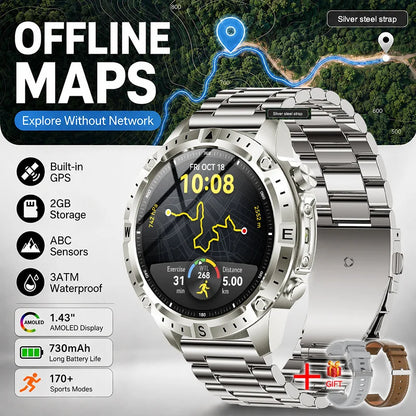GPS Offline Map AMOLED Waterproof Sports Smartwatch Fitness Tracker