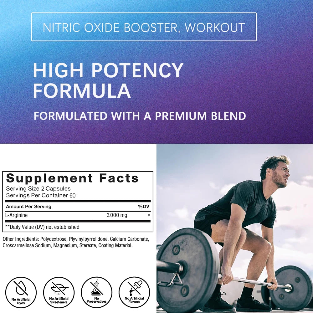 L-Arginine 3000mg Muscle Energy Endurance Heart Support
