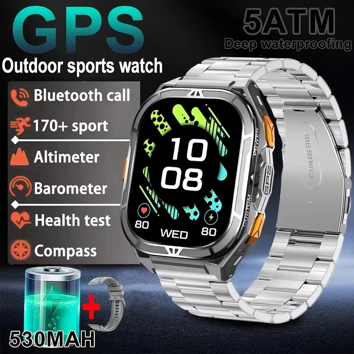 TANK X5 AMOLED GPS Waterproof Sports Smartwatch Fitness Tracker
