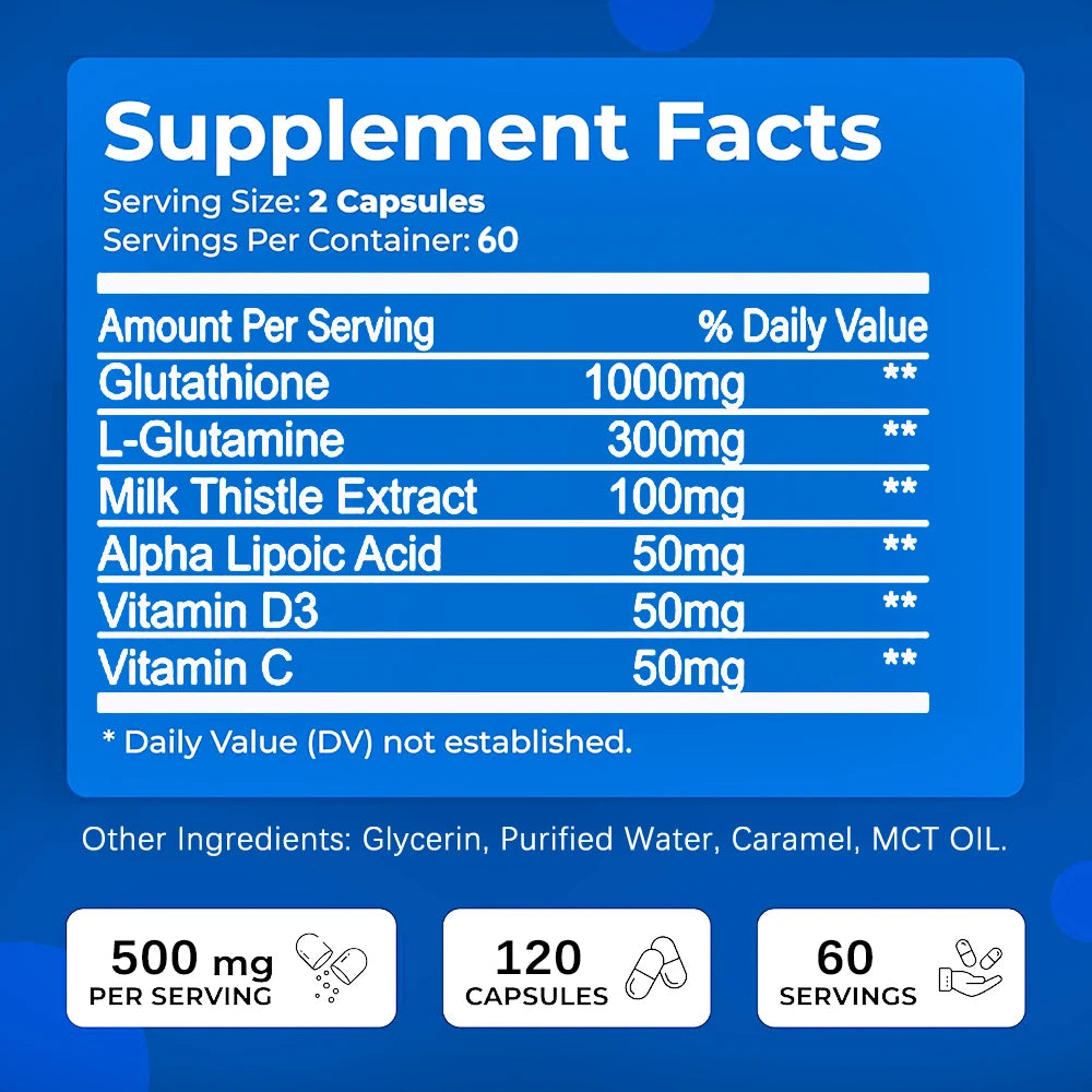 Glutathione 1000mg Antioxidant Liver Brain Support Capsules
