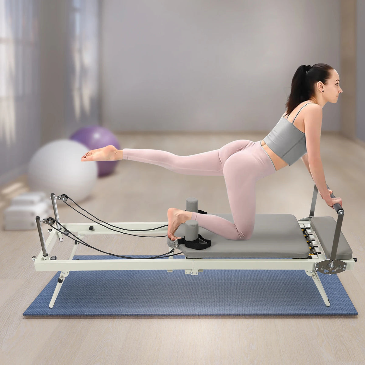 Foldable Pilates Reformer Machine Home Yoga Fitness Equipment