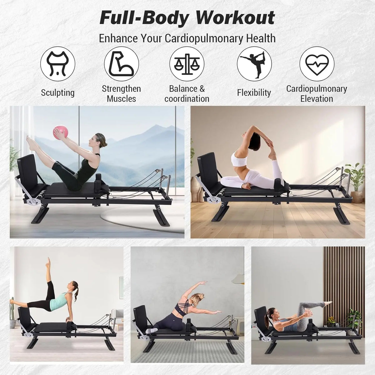 Foldable Pilates Reformer Machine Adjustable Home Workout Equipment