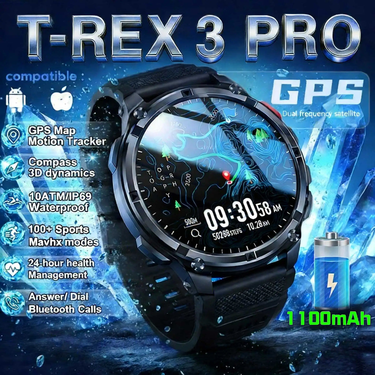T-Rex3 Pro GPS Smartwatch Rugged Waterproof Sports Watch