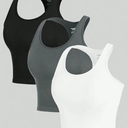 3PCS Women's Seamless Racerback Yoga Crop Tank Tops