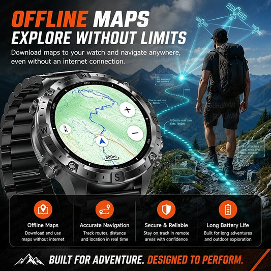 GPS Offline Map AMOLED Waterproof Sports Smartwatch Fitness Tracker