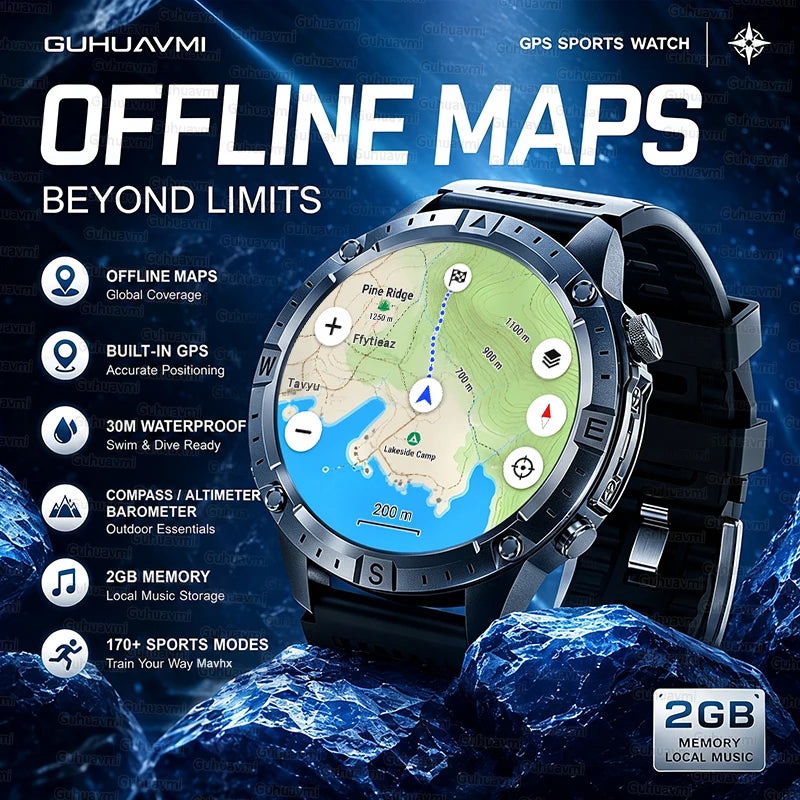 GPS Offline Map AMOLED Waterproof Sports Smartwatch Fitness Tracker