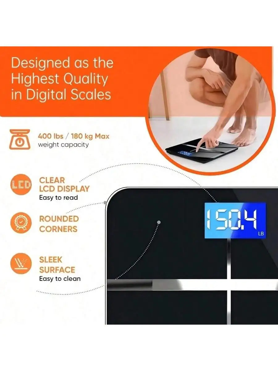 Smart Body Fat Weight Scale Tempered Glass Bathroom Scale