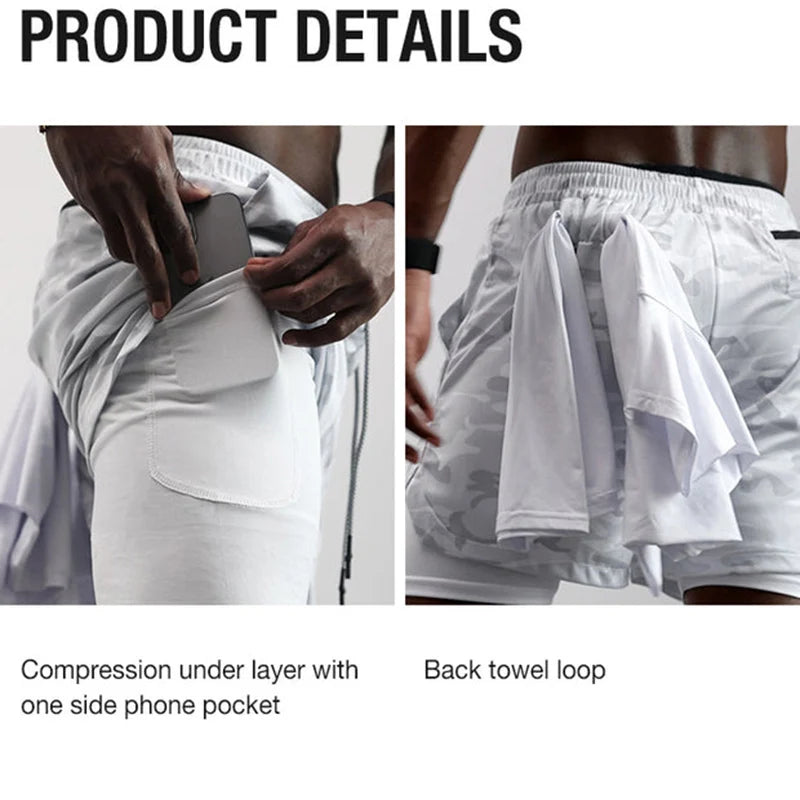 Men's 2-in-1 Compression Running Shorts with Phone Pocket