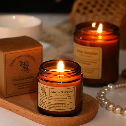 Amber Glass Scented Candle Vintage Smokeless Home Decor
