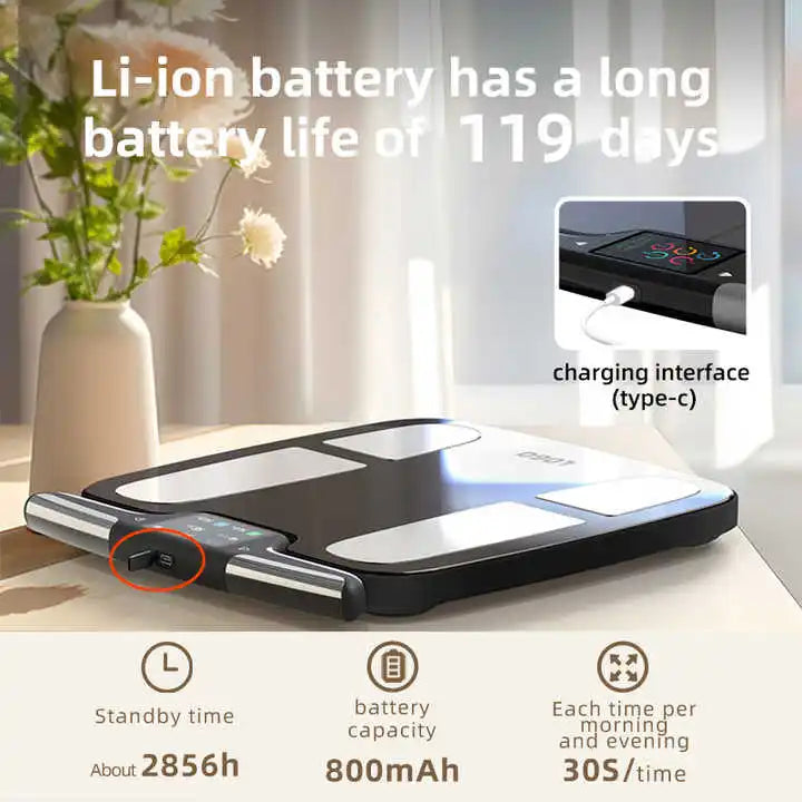 Smart Body Fat Scale with 8 Electrodes TFT Display