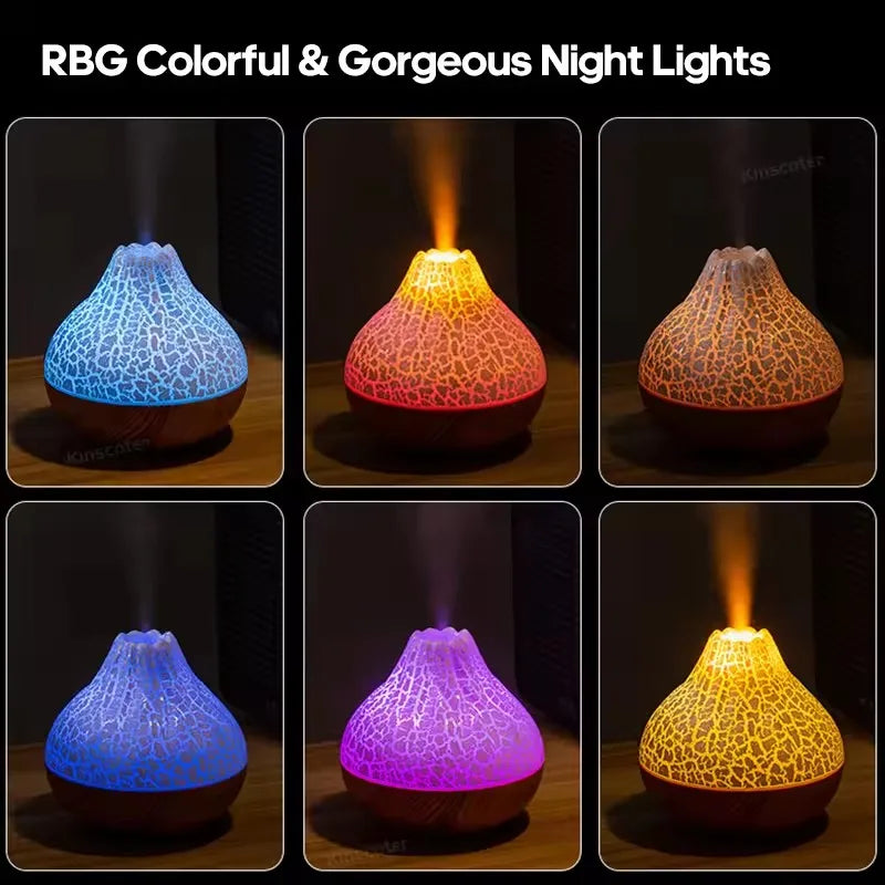Volcano Air Humidifier USB Mist Diffuser Night Light Desktop