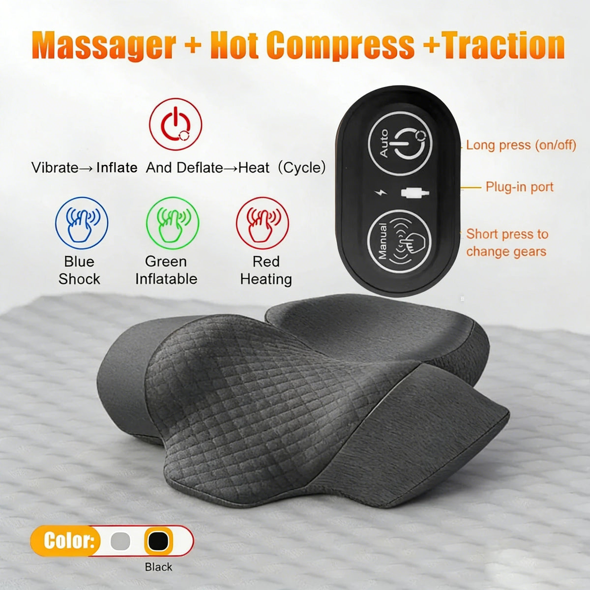 Electric Neck Massager Pillow with Heat and Vibration Support