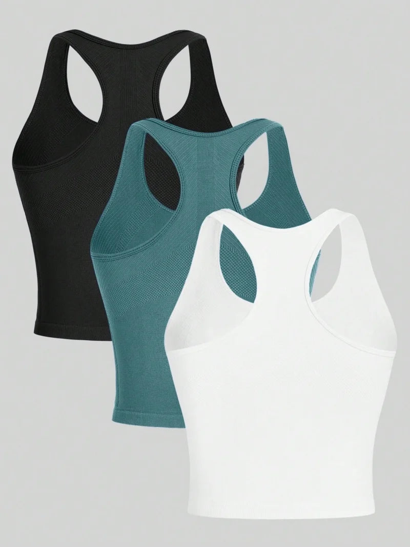 3PCS Women's Seamless Racerback Yoga Crop Tank Tops