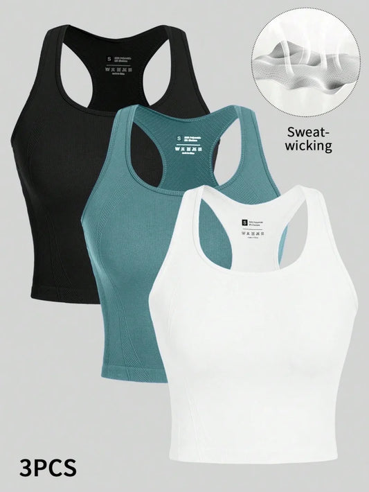 3PCS Women's Seamless Racerback Yoga Crop Tank Tops