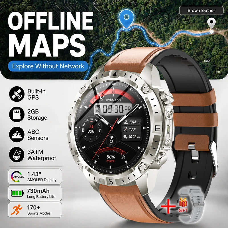 GPS Offline Map AMOLED Waterproof Sports Smartwatch Fitness Tracker