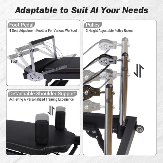 Foldable Pilates Reformer Machine Adjustable Home Workout Equipment