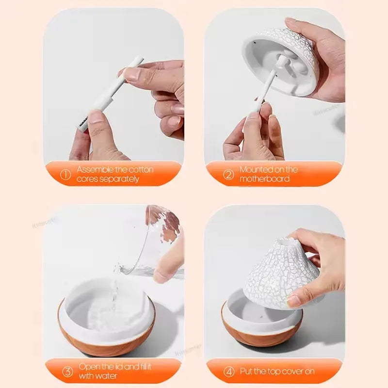 Volcano Air Humidifier USB Mist Diffuser Night Light Desktop