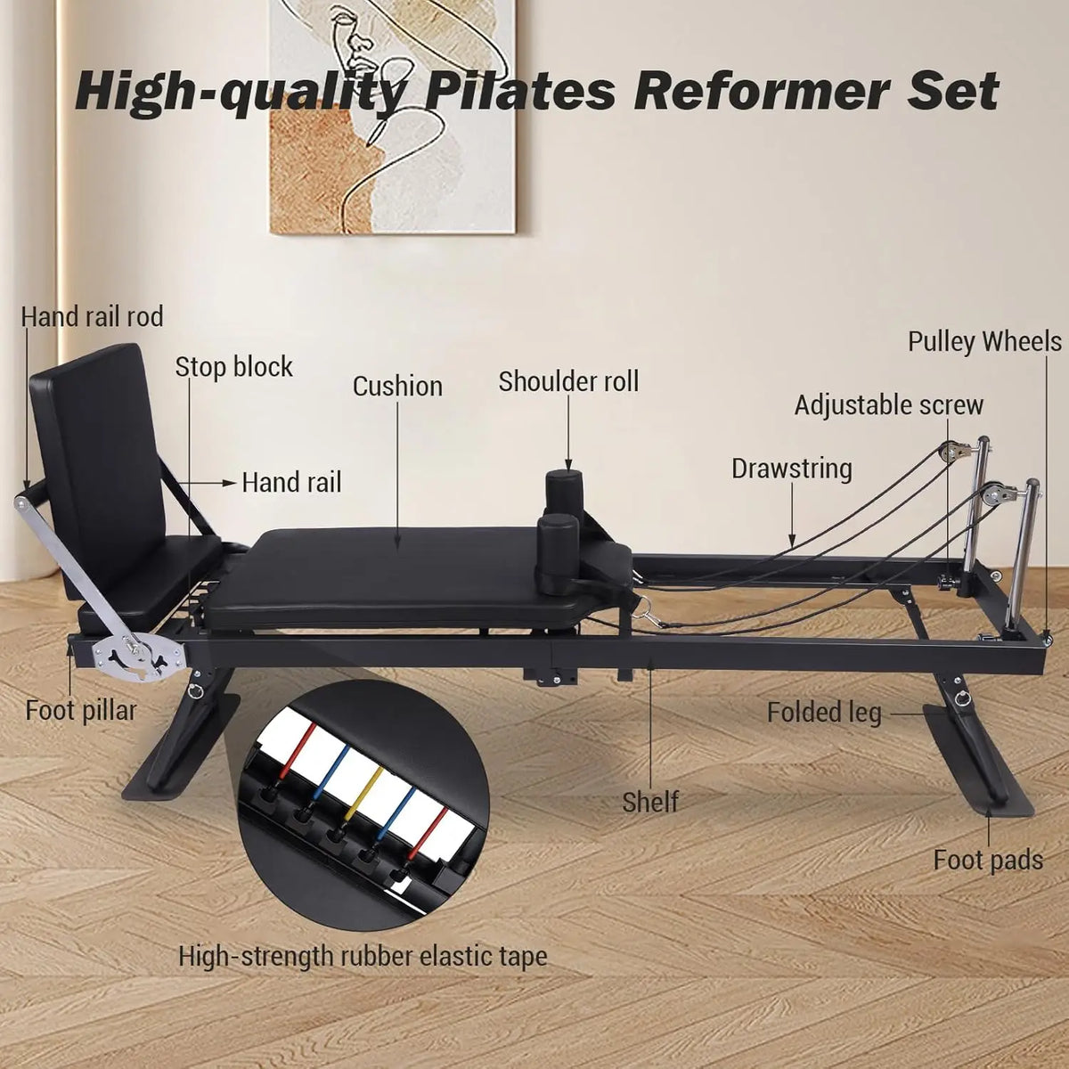 Foldable Pilates Reformer Machine Adjustable Home Workout Equipment
