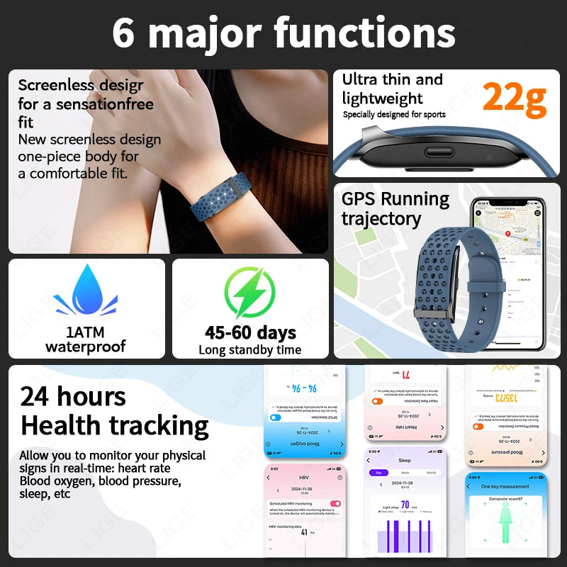 Screenless Smart Bracelet Heart Rate Fitness Activity Tracker Watch