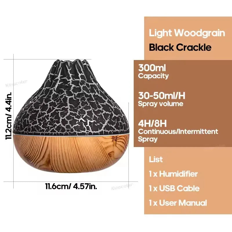 Volcano Air Humidifier USB Mist Diffuser Night Light Desktop