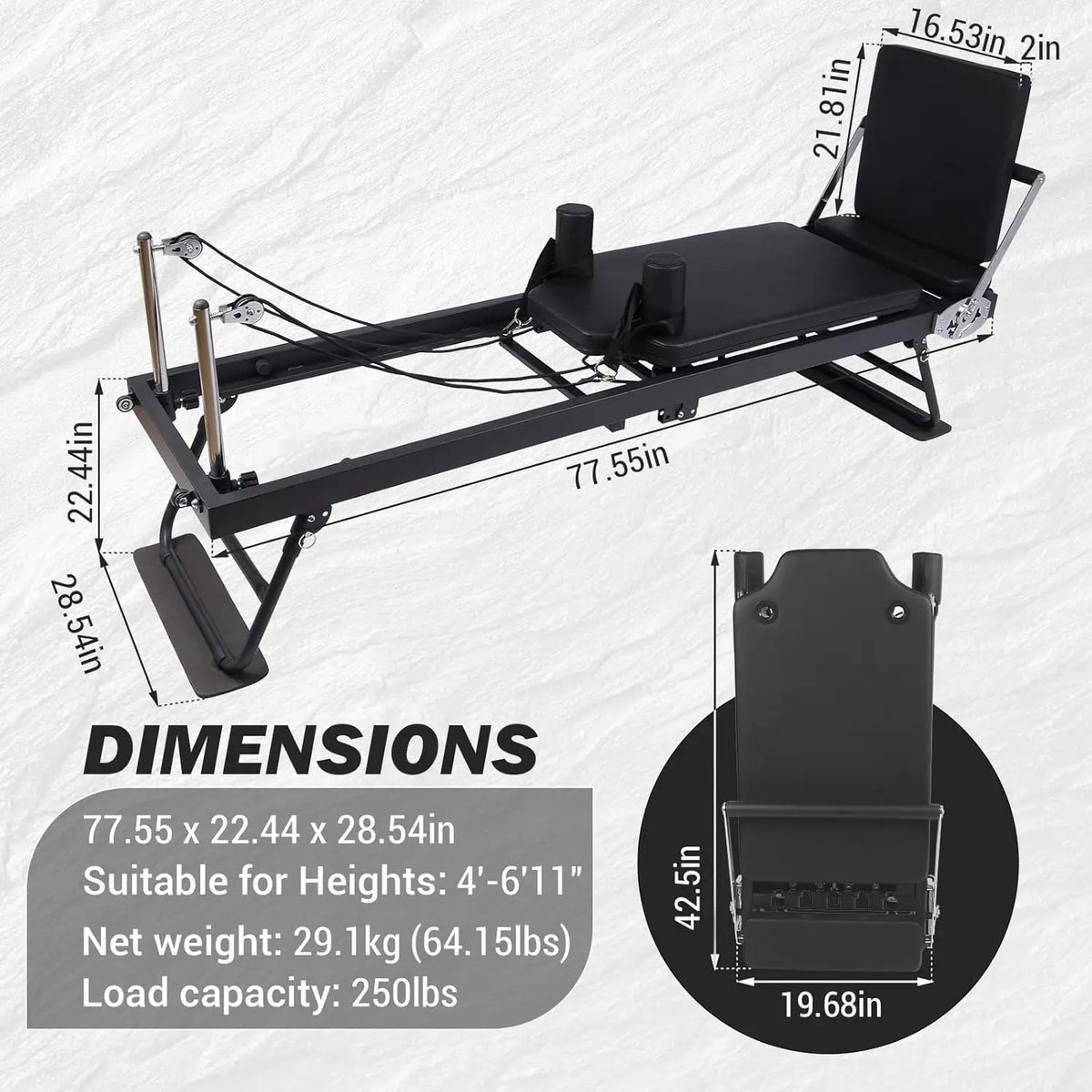 Foldable Pilates Reformer Machine Adjustable Home Workout Equipment