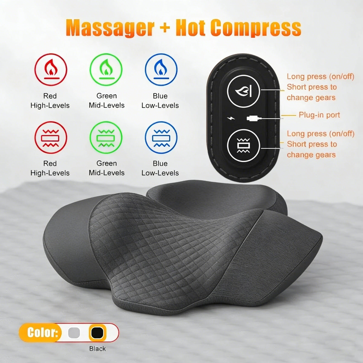 Electric Neck Massager Pillow with Heat and Vibration Support