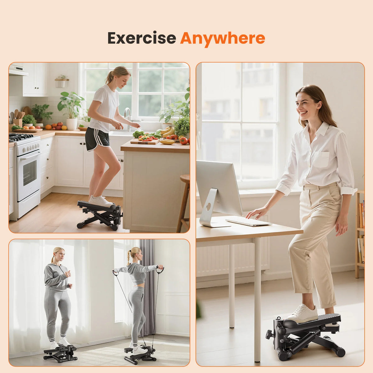 Mini Stepper with Bands Compact Cardio Machine