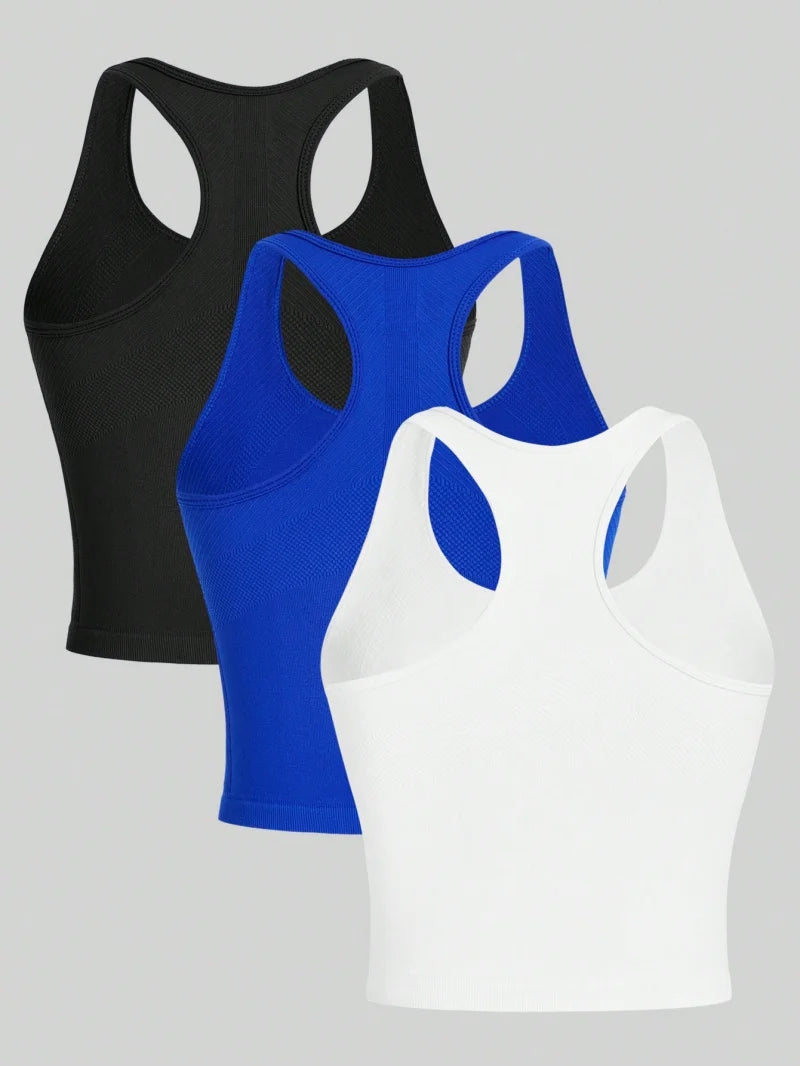 3PCS Women's Seamless Racerback Yoga Crop Tank Tops