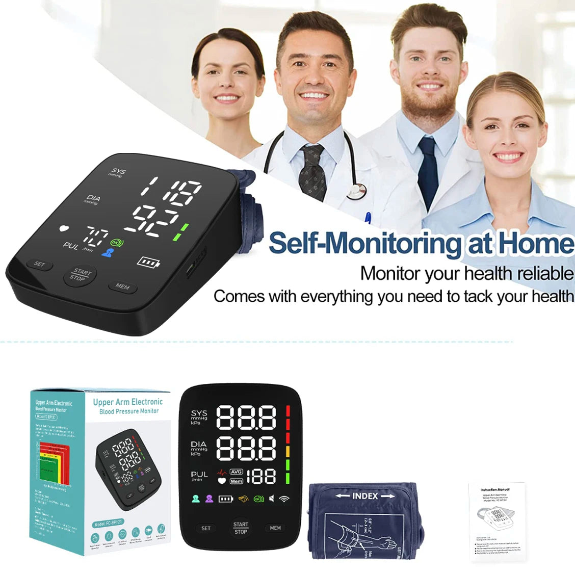 Automatic Upper Arm Blood Pressure Monitor with LED Display