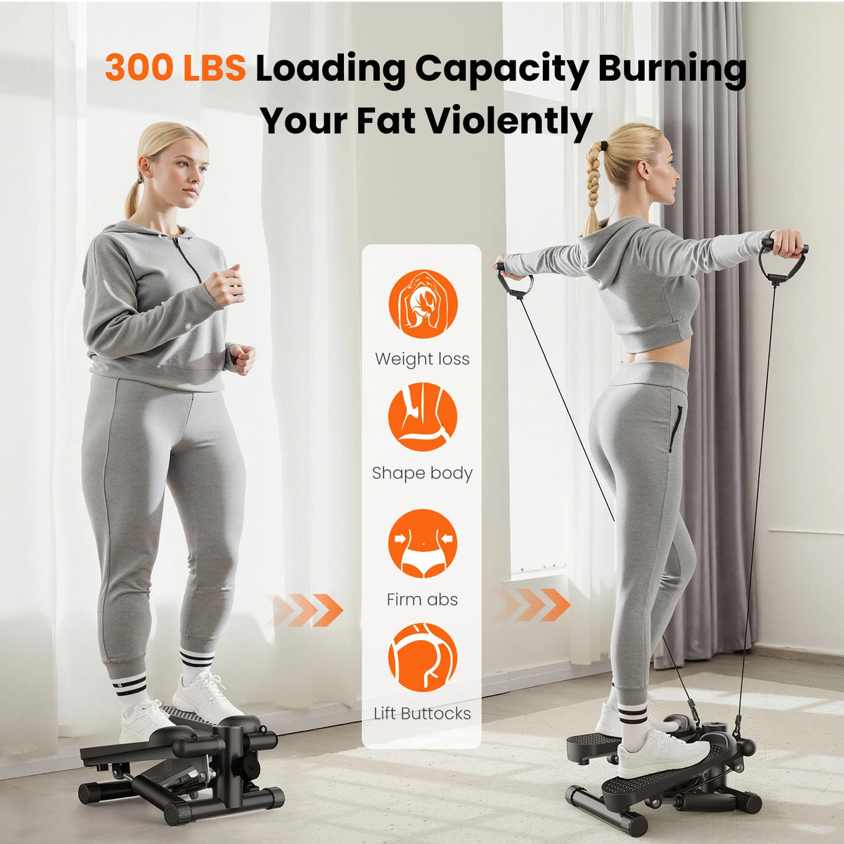 Mini Stepper with Bands Compact Cardio Machine