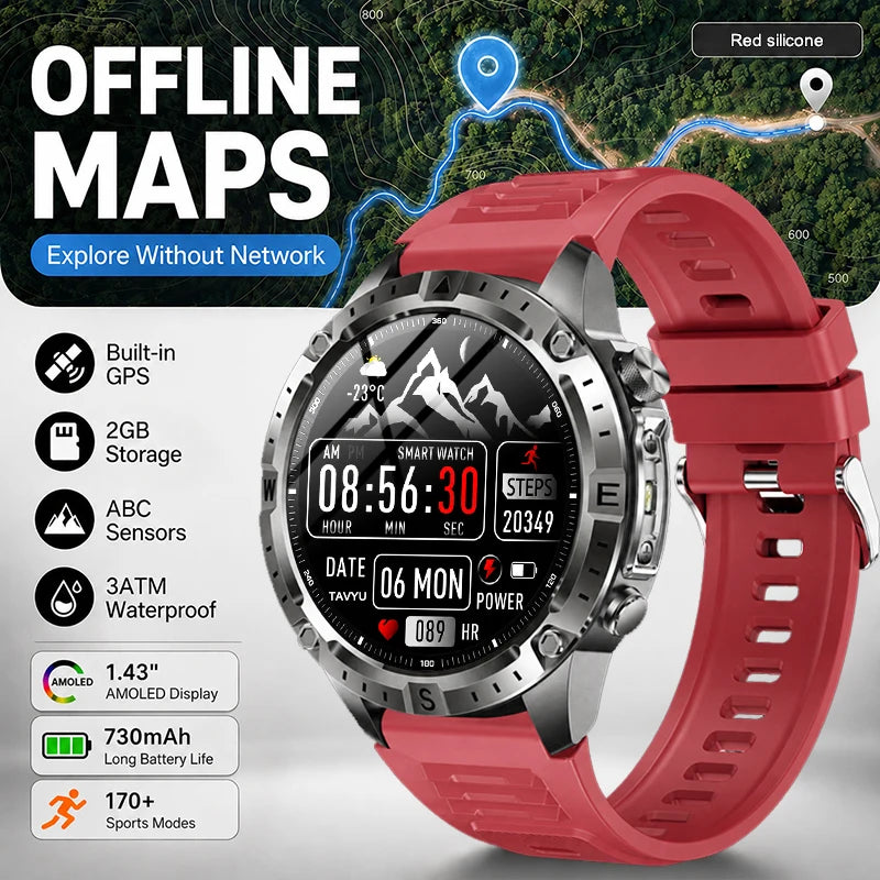 GPS Offline Map AMOLED Waterproof Sports Smartwatch Fitness Tracker