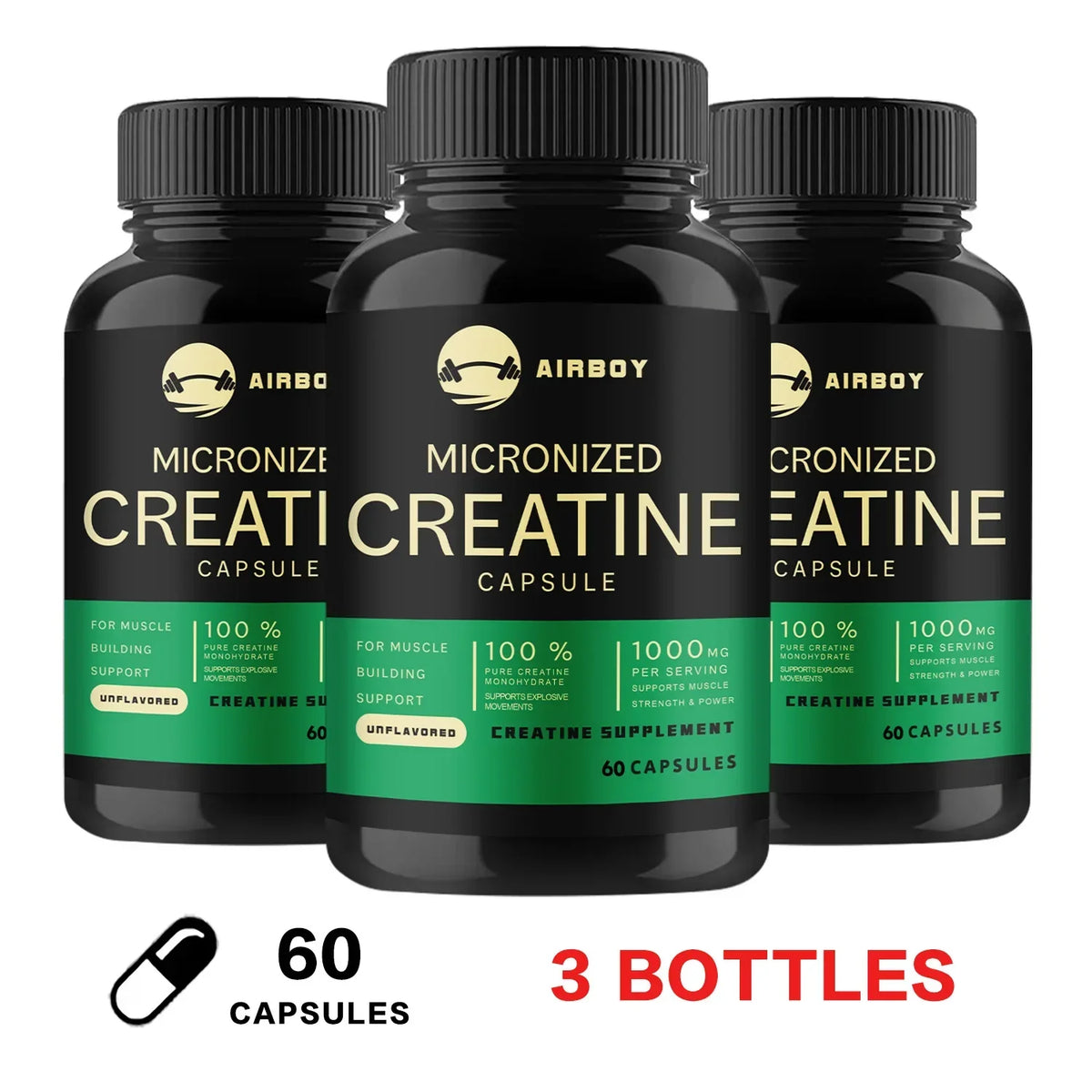 Creatine Monohydrate Capsules Strength Muscle Performance Support