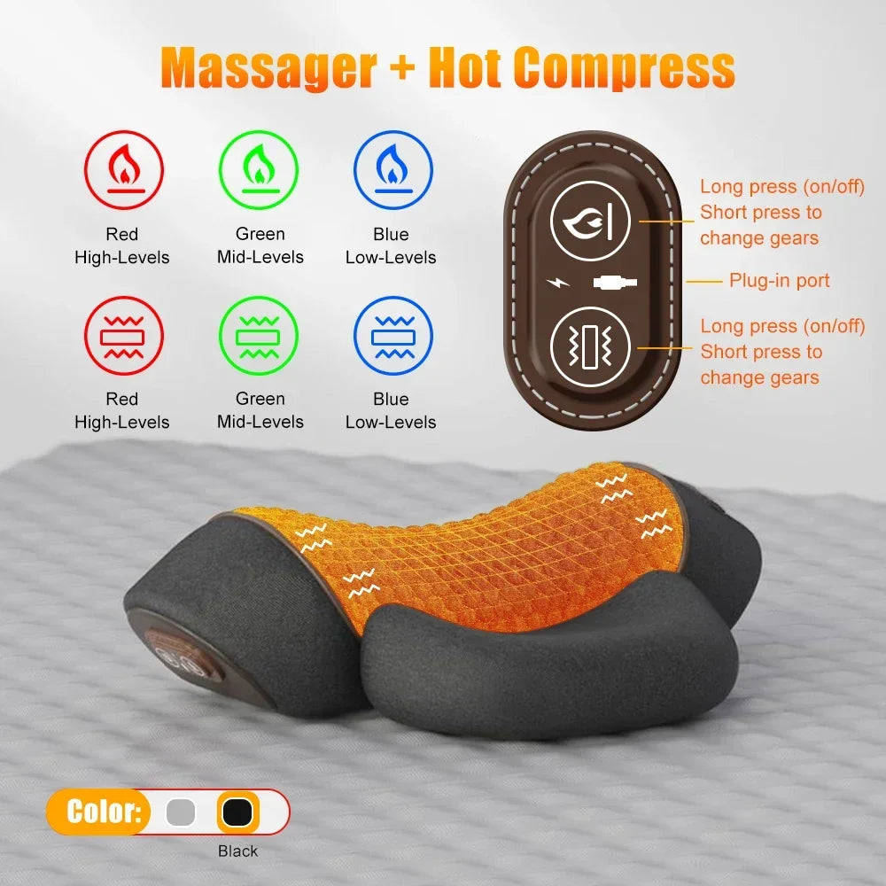 Electric Neck Massager Pillow with Heat and Vibration Support
