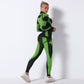 Autumn Color Patchwork Yoga Set Women Gym Clothes Fitness Long Sleeve Top Leggings Suit Push Up Workout New Tracksuit