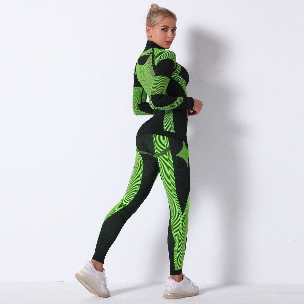 Autumn Color Patchwork Yoga Set Women Gym Clothes Fitness Long Sleeve Top Leggings Suit Push Up Workout New Tracksuit